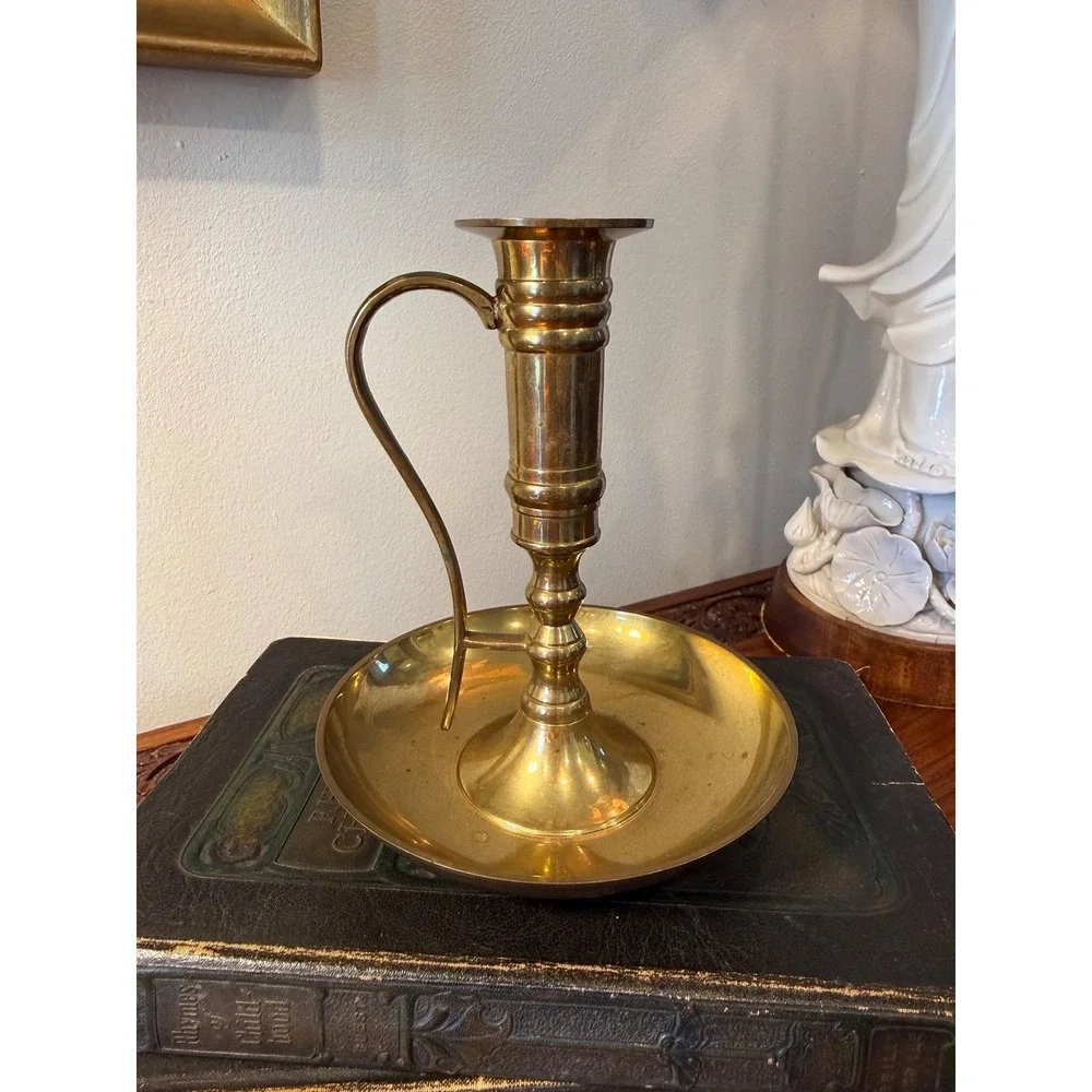 Vintage Brass Chamberstick Candle Holder with Handle, Waccamaw‎ Brass Works